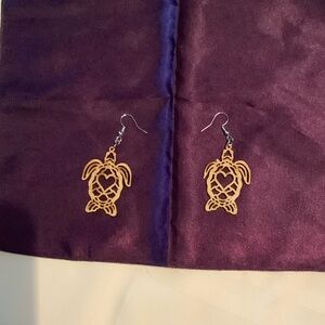 Laser-Cut Turtle Dangle Earrings in Light Wood Tone